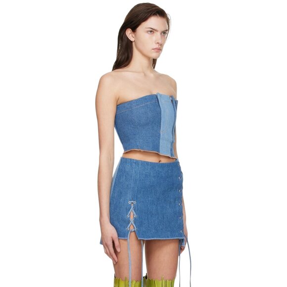 NWOT AVAVAV "Multi Fly" Upcycled Jeans Blue Denim Top sz M - Picture 3 of 9